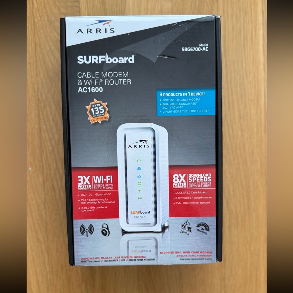ARRIS SURFboard SBG6700AC DOCSIS 3.0 Wireless Cable Modem/ AC1600 Wi-Fi Router